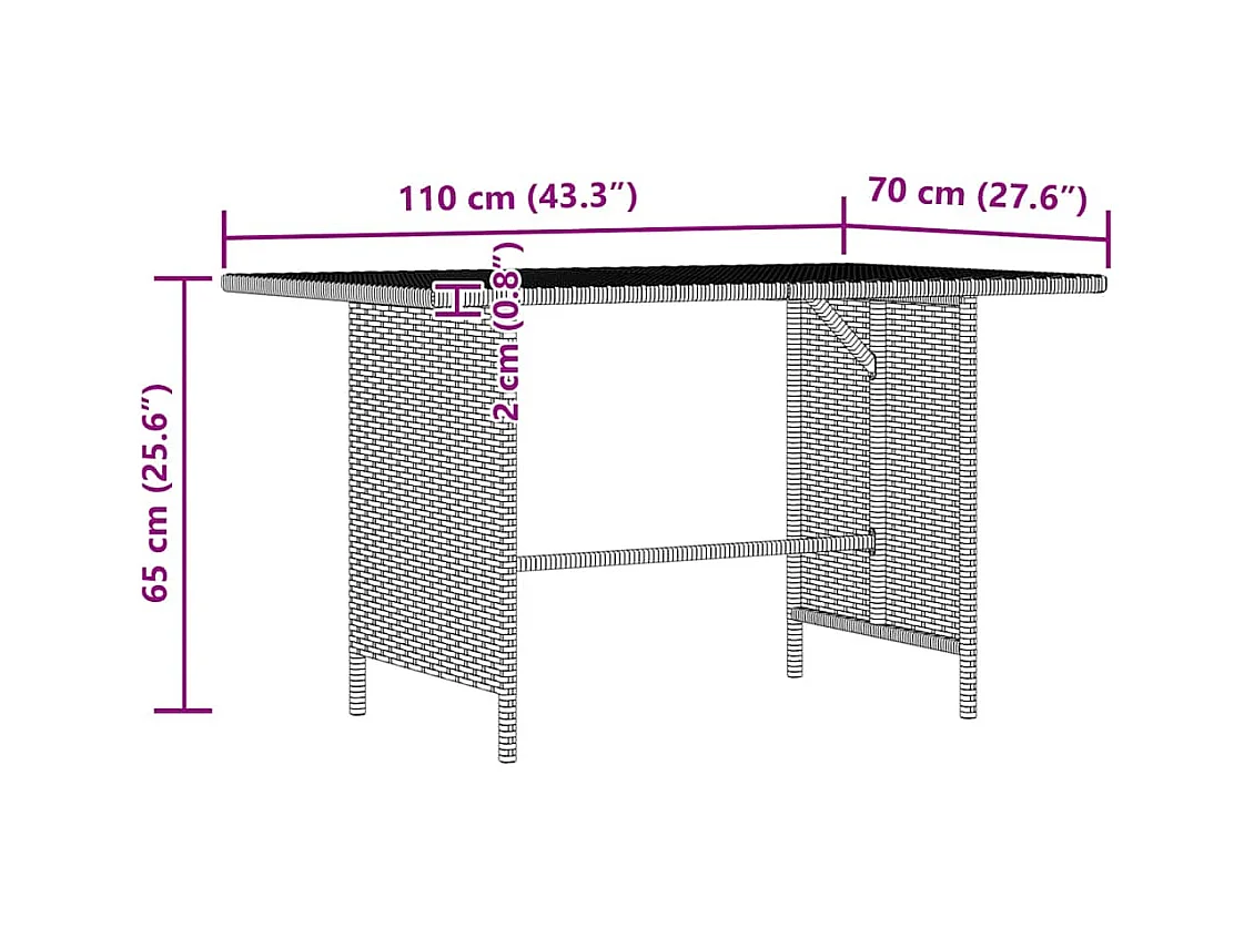 Table à manger de jardin Noir 110x70x65 cm Résine tressée