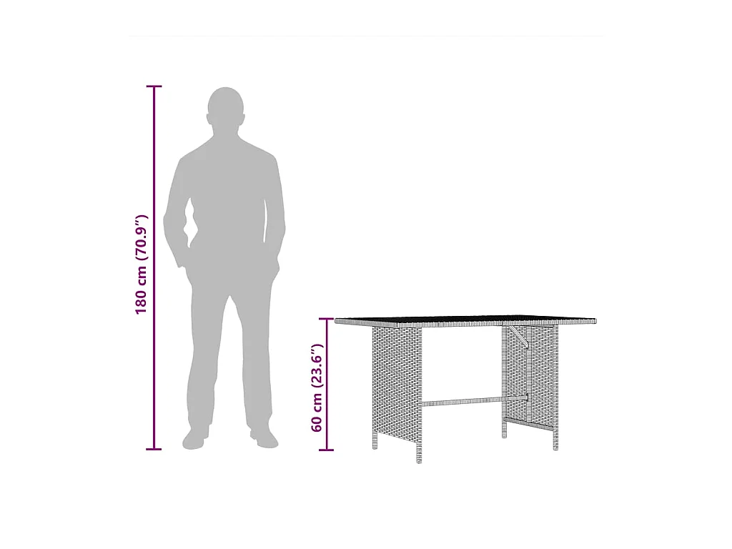 Table à manger de jardin Noir 110x70x65 cm Résine tressée