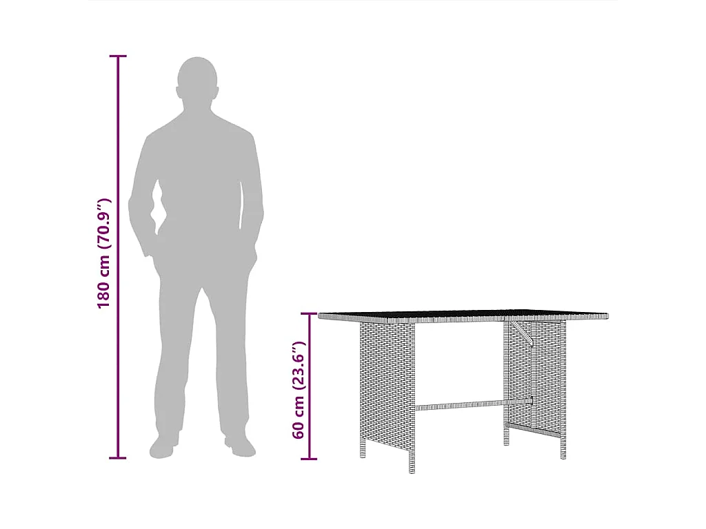 Table à manger de jardin Noir 110x70x65 cm Résine tressée