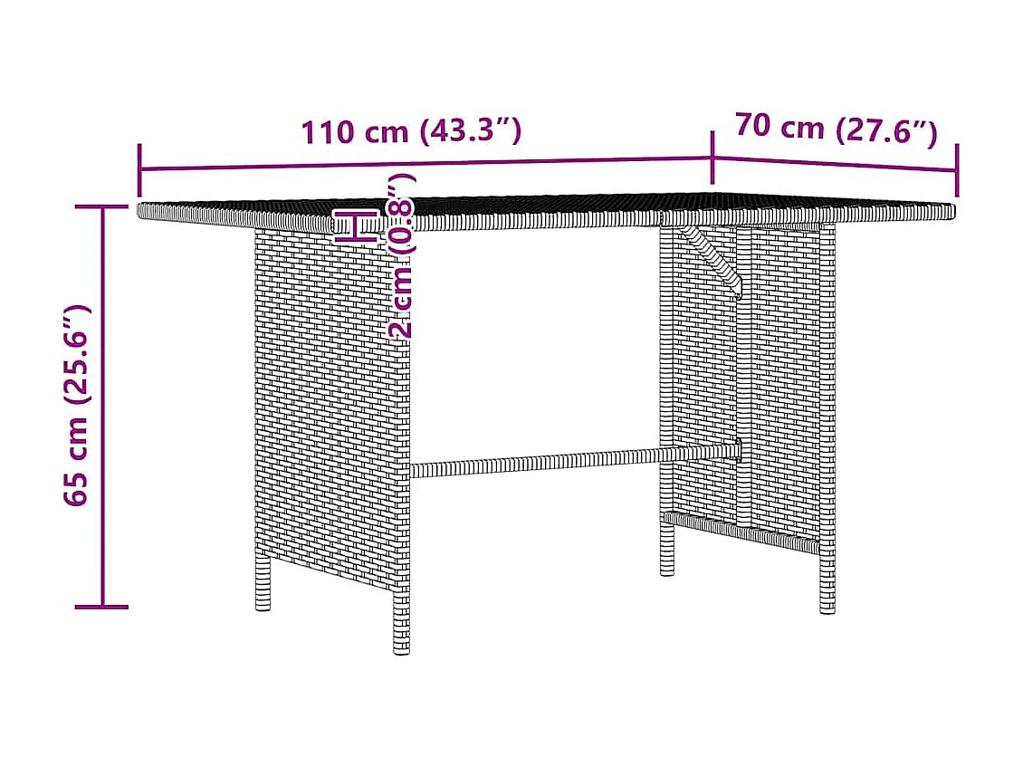 Garten-Esstisch Schwarz 110x70x65 cm Poly Rattan