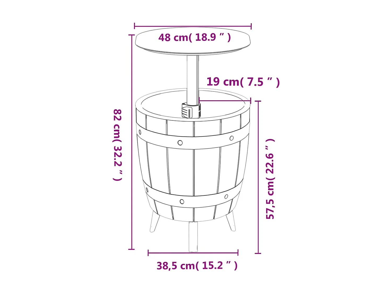 Table à glacière 3 en 1 marron clair polypropylène