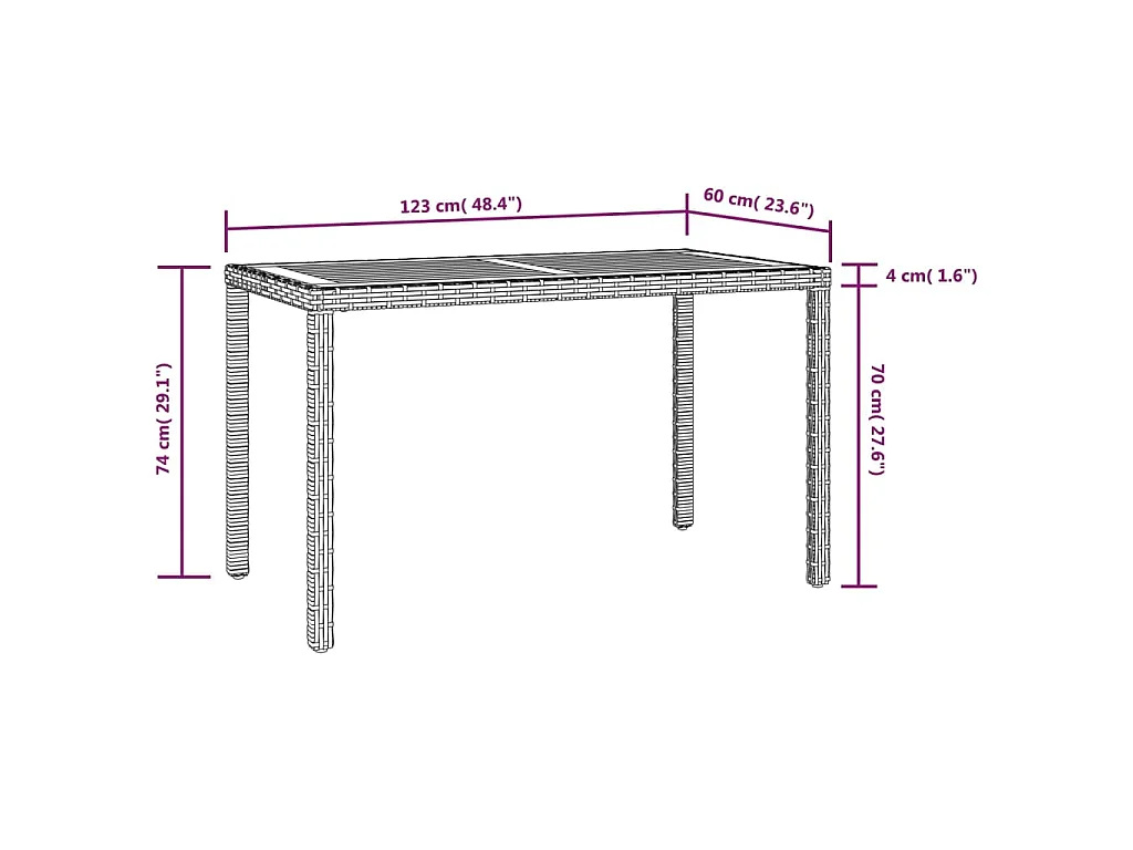 Table de jardin Noir et marron 123x60x74cm Bois d'acacia solide