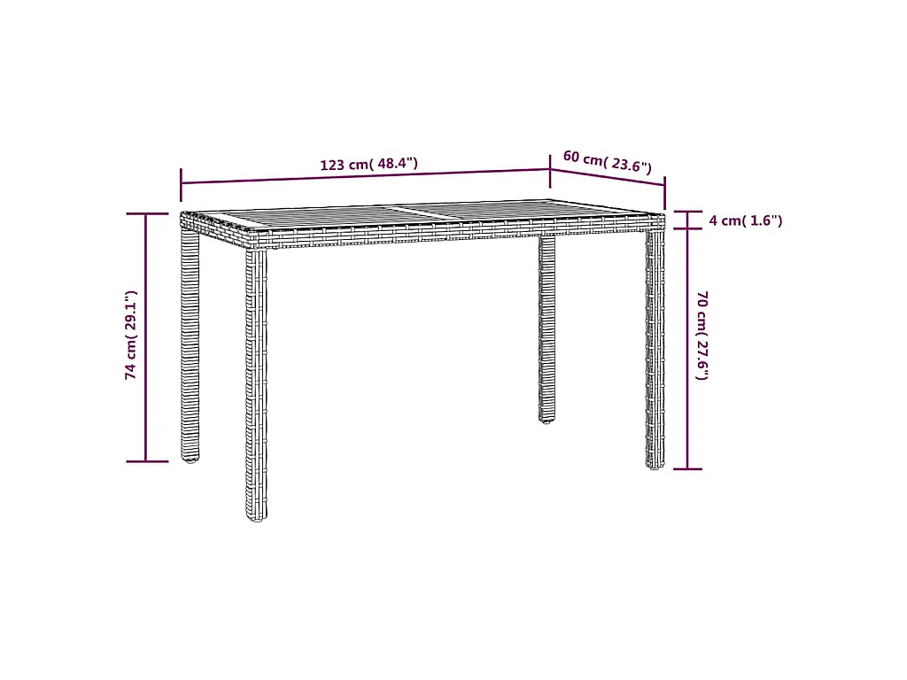 Table de jardin Noir et marron 123x60x74cm Bois d'acacia solide