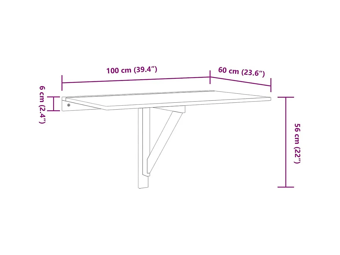 Wandtafel inklapbaar 100x60x56 cm bewerkt hout zwart