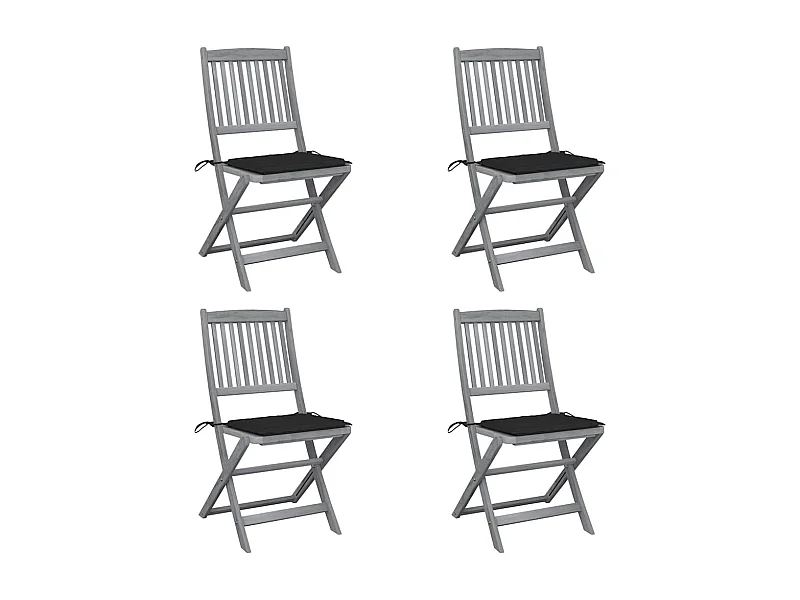 Chaises pliables d'extérieur lot de 4 et coussins Bois d'acacia