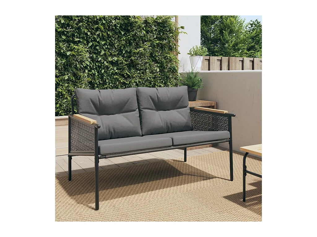 Panchina da Giardino con Cuscini 116 cm Nera in Acciaio