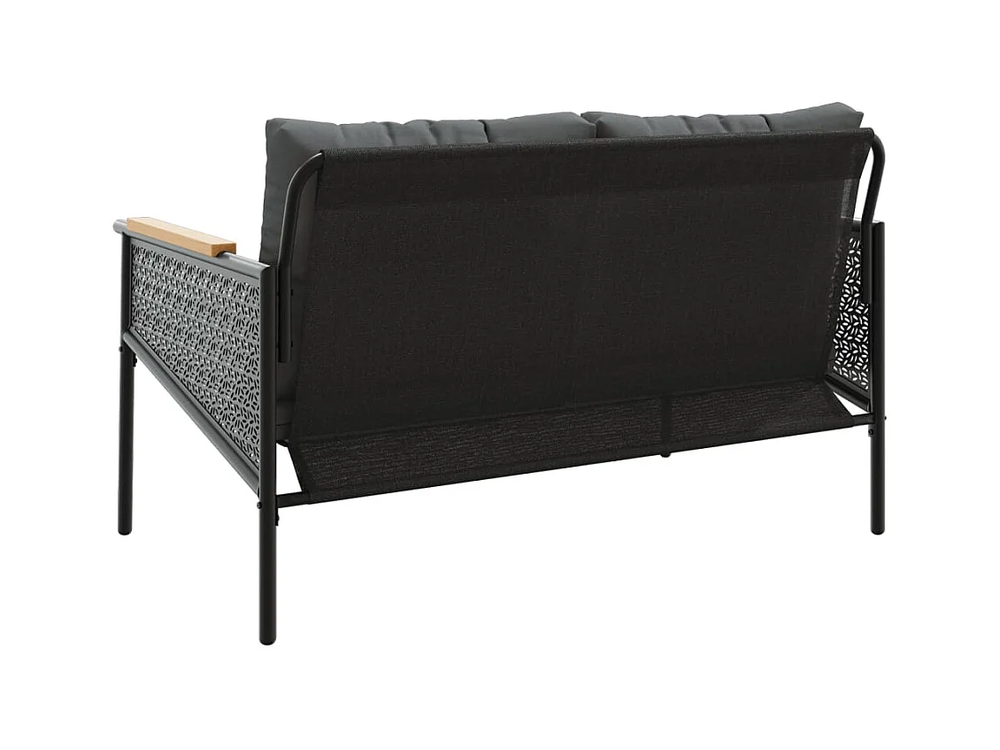 Panchina da Giardino con Cuscini 116 cm Nera in Acciaio