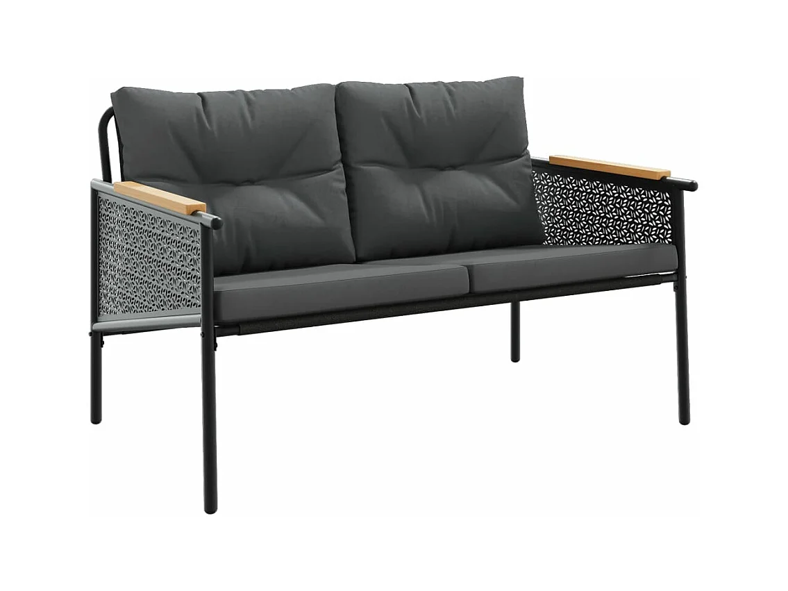 Tuinbank met kussens 116 cm staal zwart