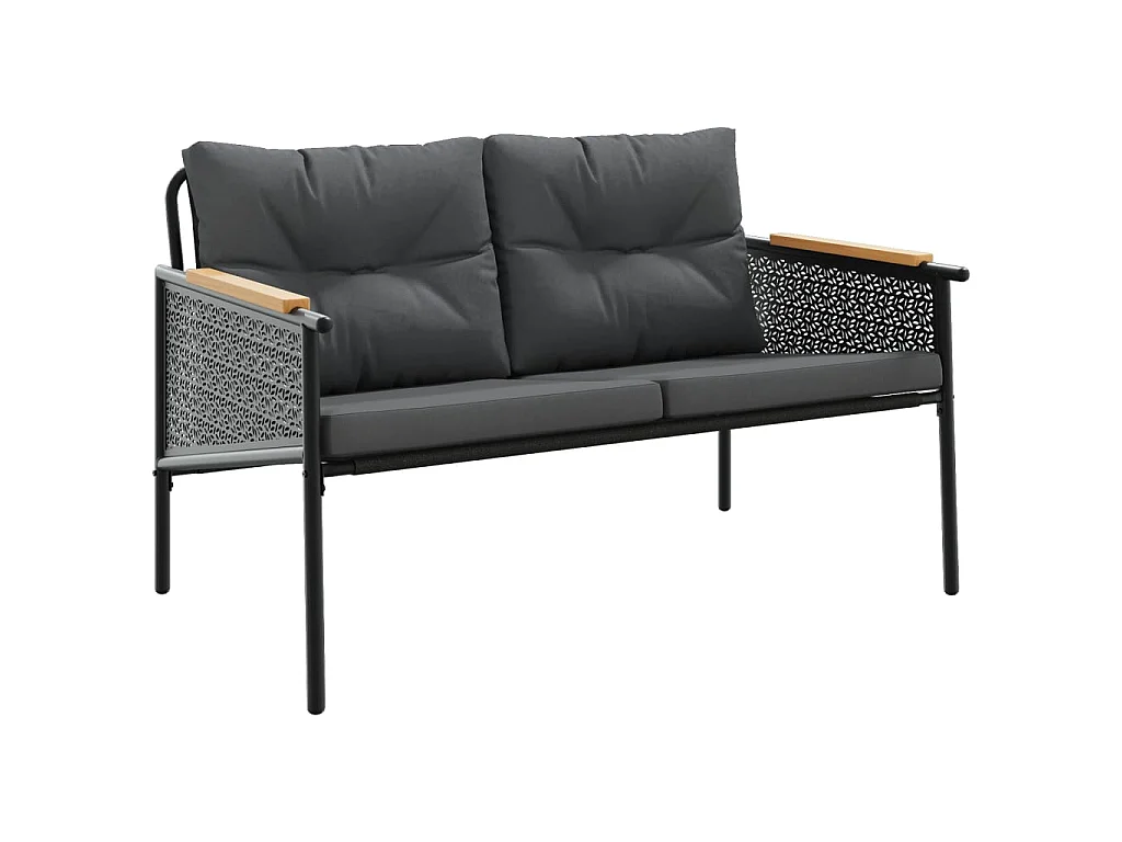 Banc de jardin avec coussins 116 cm noir acier