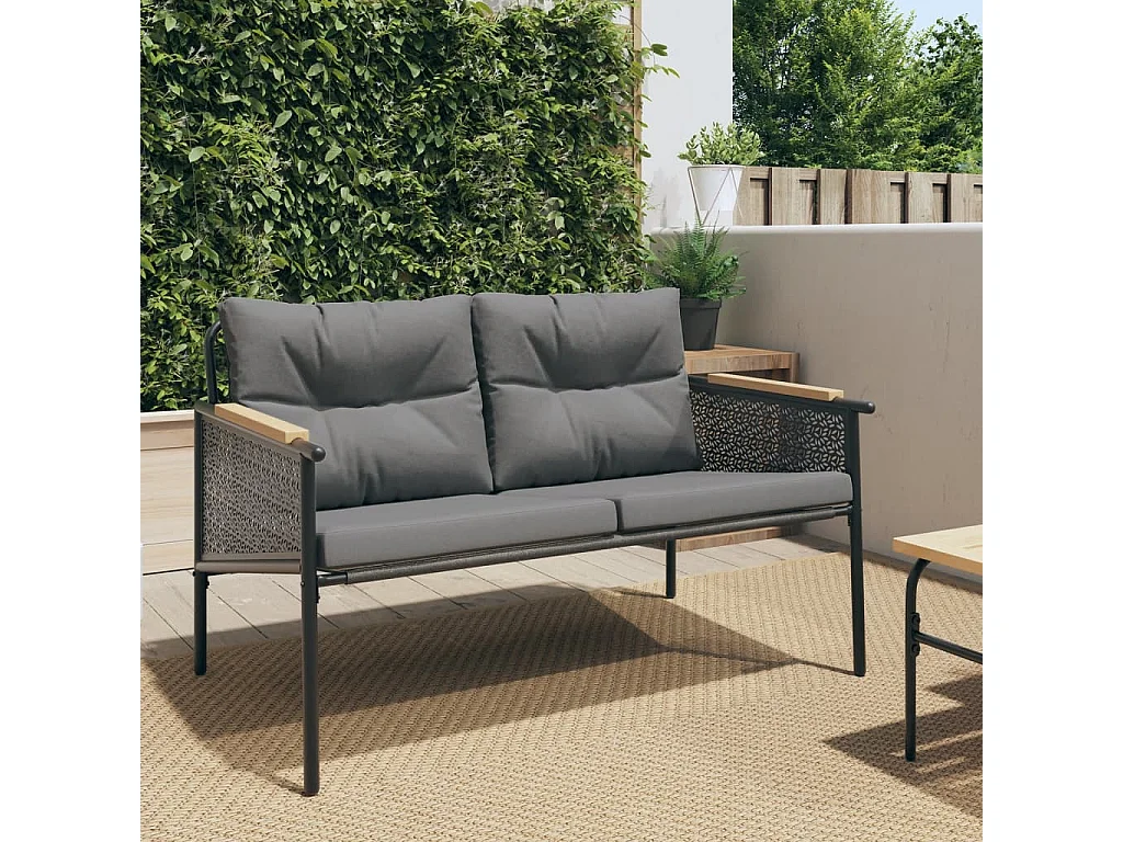 Banc de jardin avec coussins 116 cm noir acier
