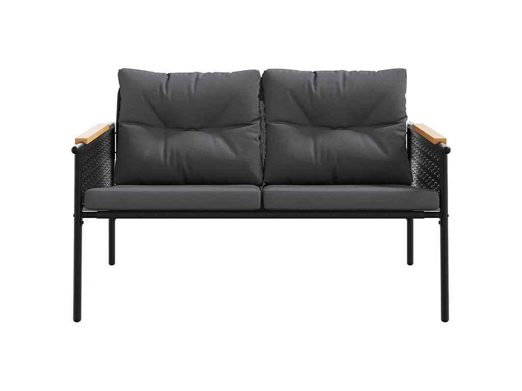 Banc de jardin avec coussins 116 cm noir acier
