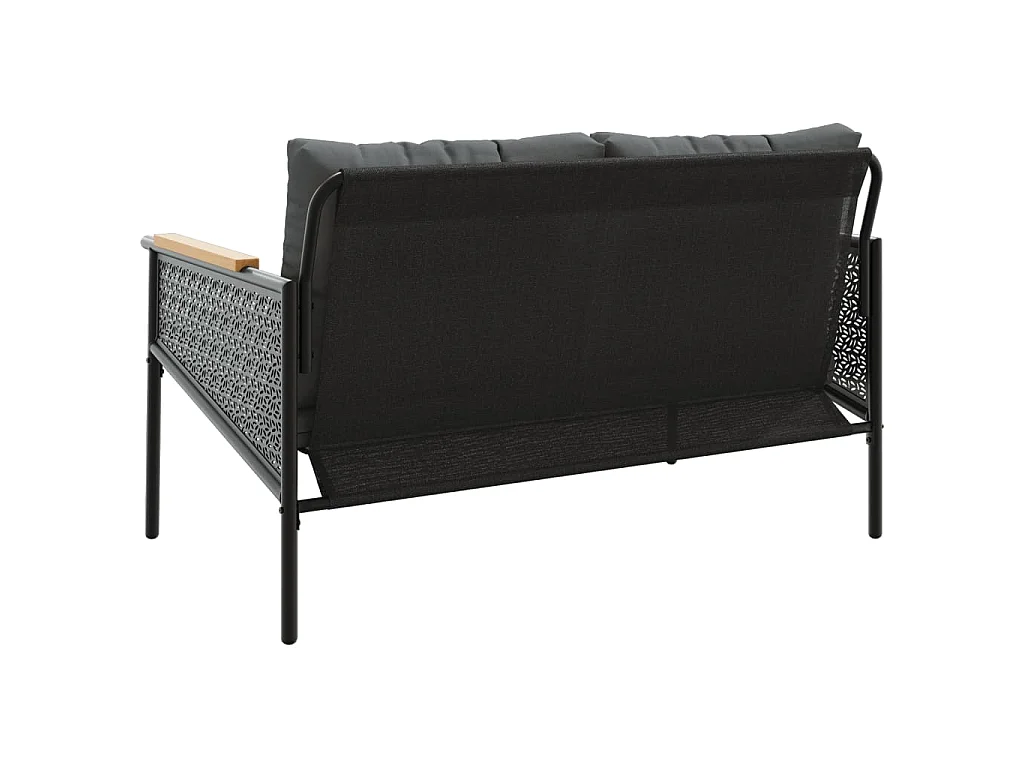 Banc de jardin avec coussins 116 cm noir acier