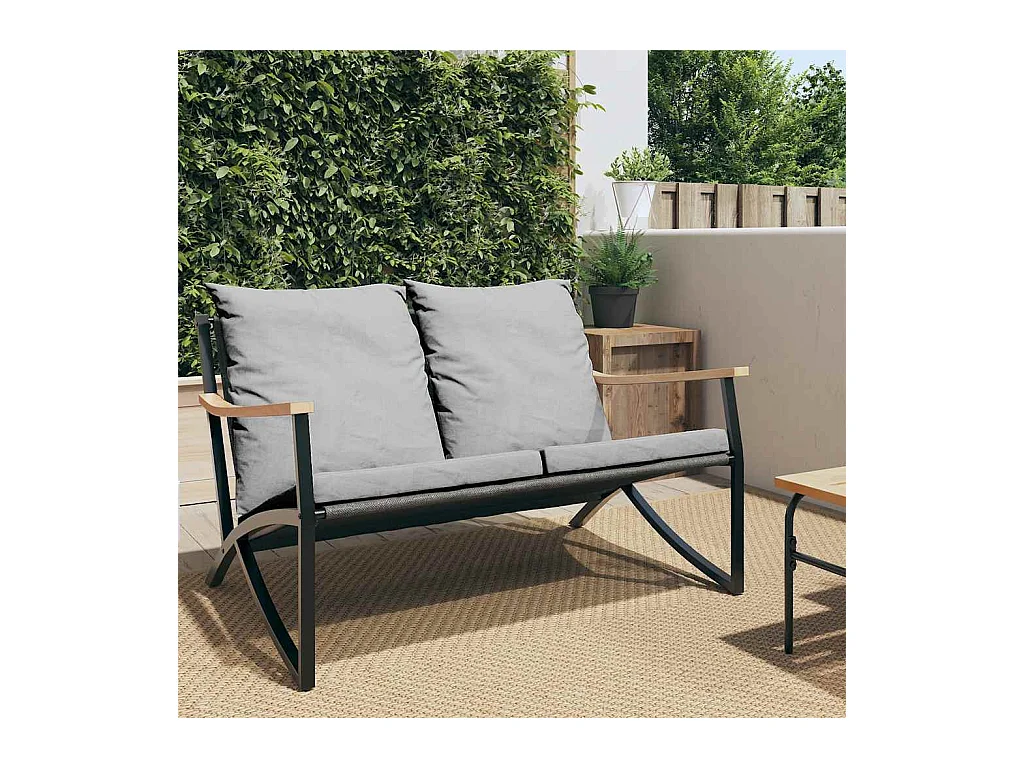 Banc de jardin avec coussins 120 cm noir acier