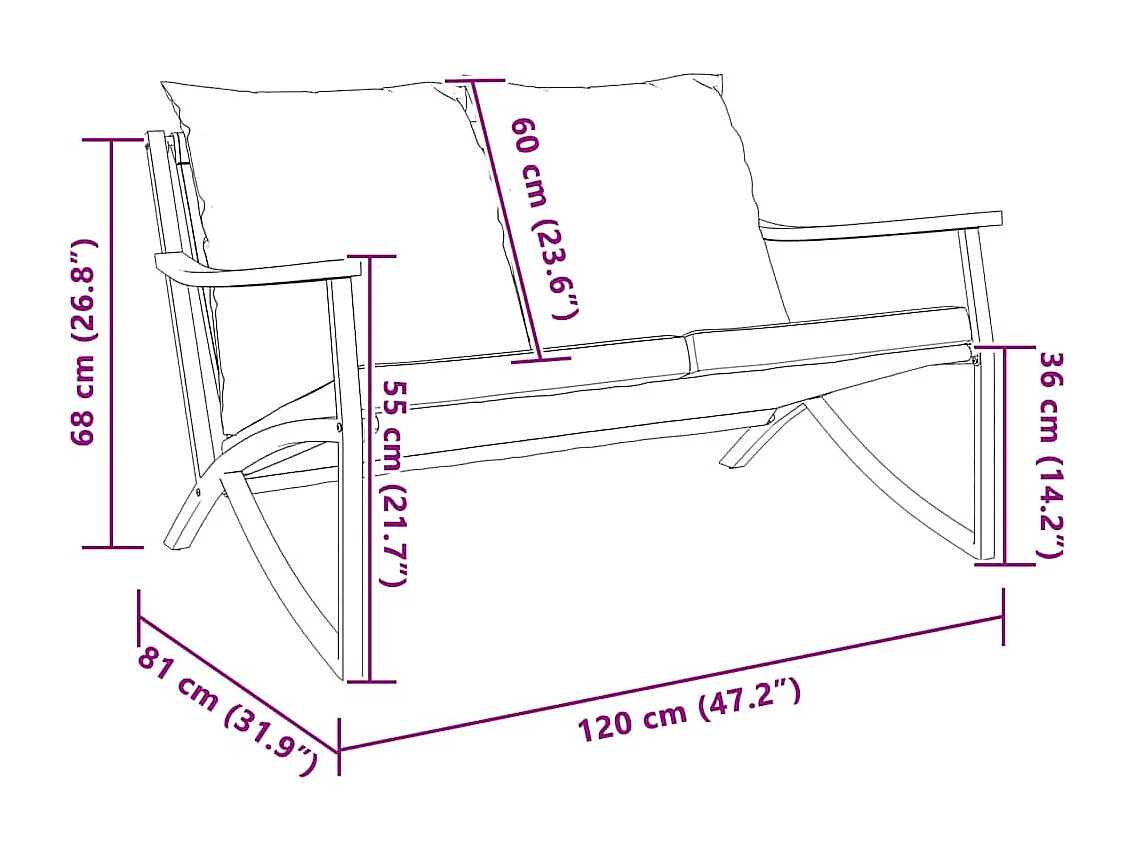 Banc de jardin avec coussins 120 cm noir acier