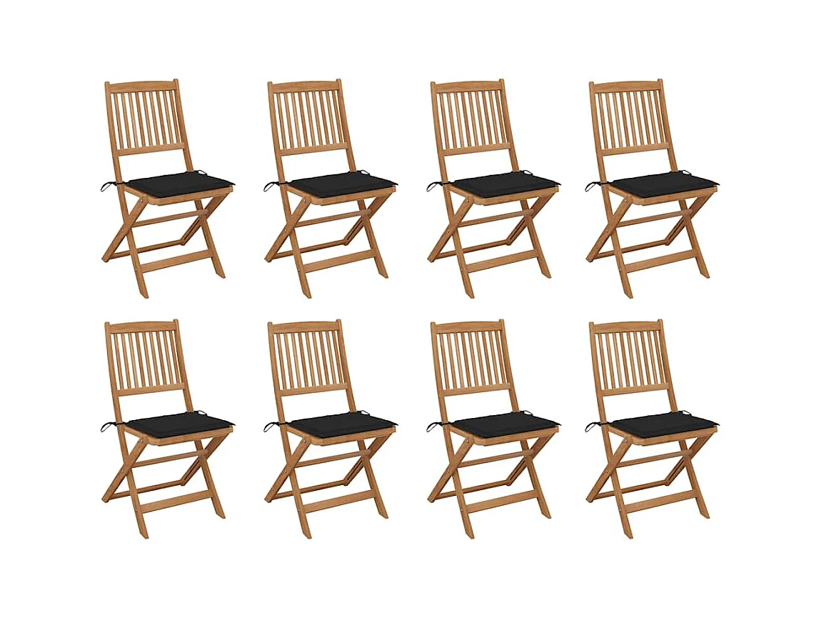Chaises pliables d'extérieur et coussins lot de 8 Bois d'acacia