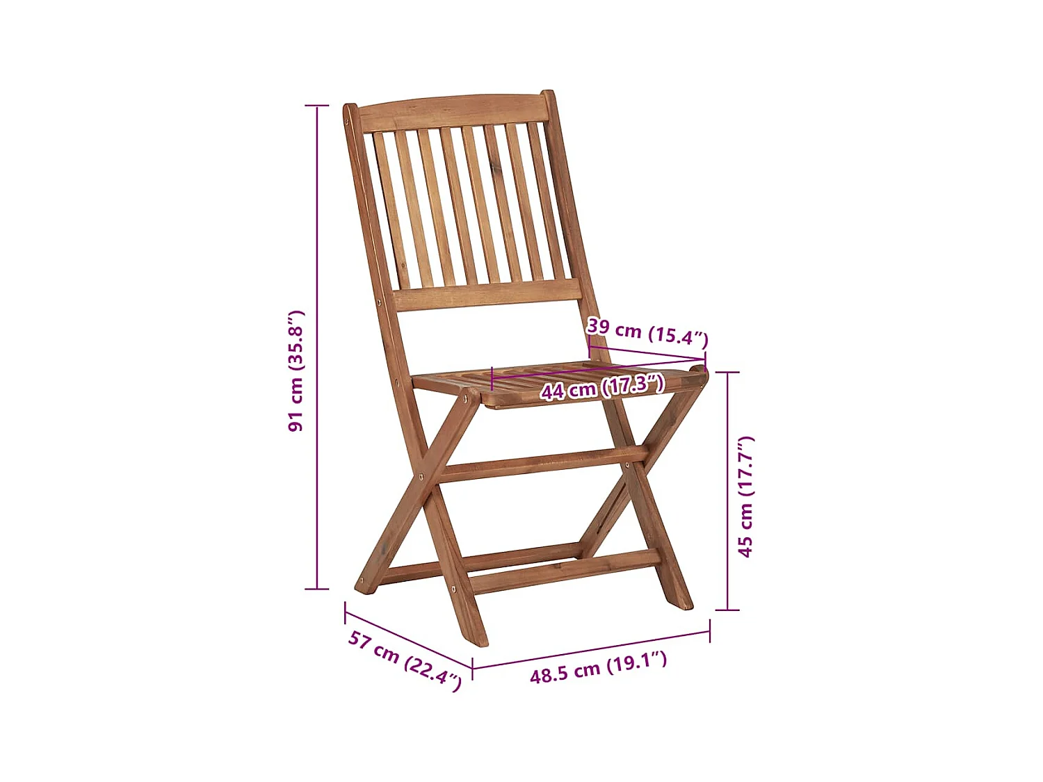Chaises pliables d'extérieur et coussins lot de 8 Bois d'acacia