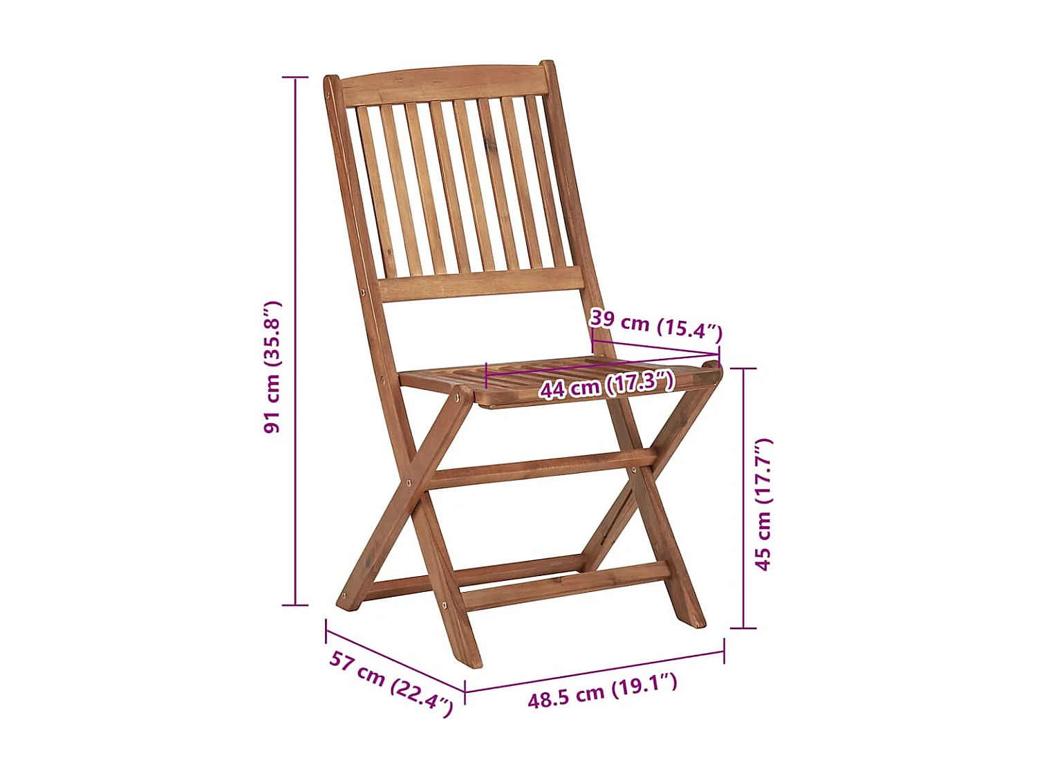 Chaises pliables d'extérieur et coussins lot de 8 Bois d'acacia