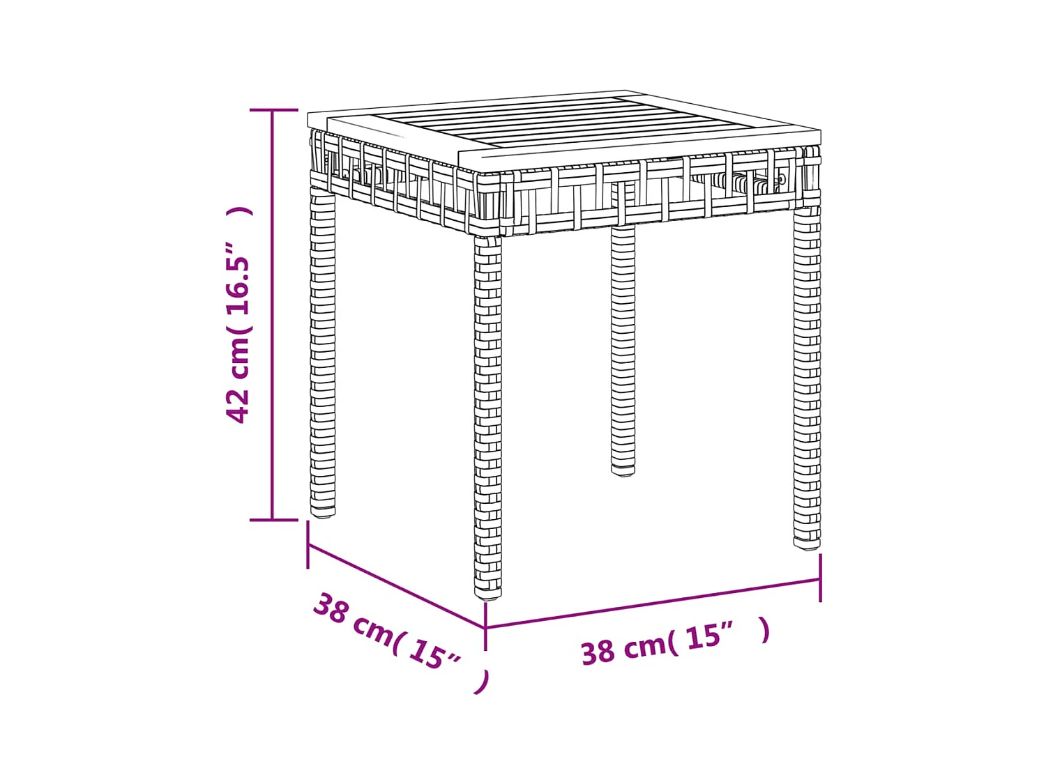 Gartentisch Schwarz 38x38x42 cm Poly Rattan Akazienholz