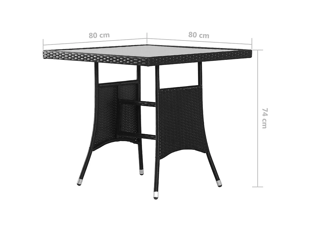 Tavolo da Giardino Nero 80x80x74 cm in Polyrattan