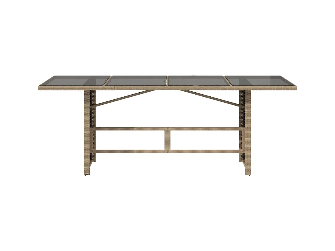 Tuintafel met glazen blad 190x80x75 cm poly rattan beige