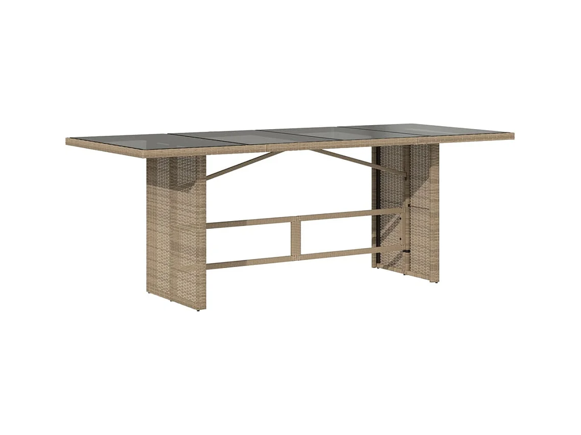 Tuintafel met glazen blad 190x80x75 cm poly rattan beige