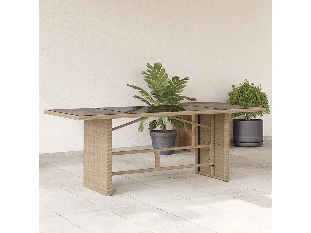 Mesa de jardim com tampo de vidro 190x80x75 cm vime PE bege