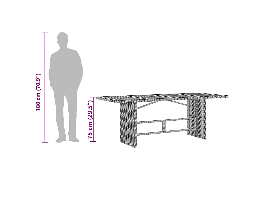 Mesa de jardim com tampo de vidro 190x80x75 cm vime PE bege