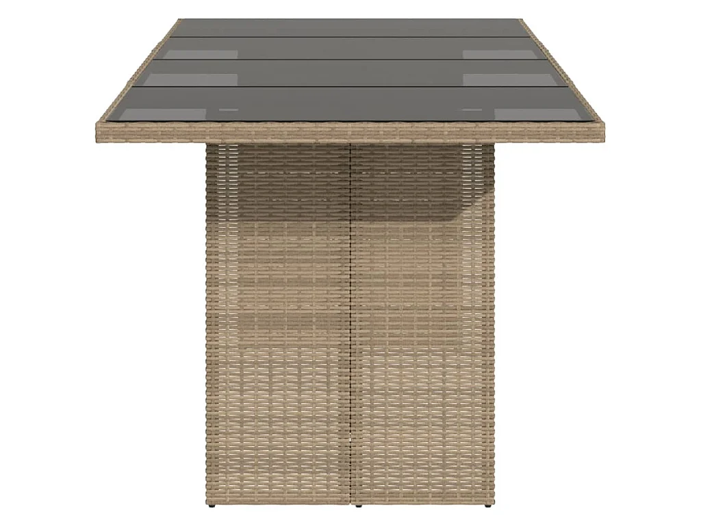 Mesa de jardim com tampo de vidro 190x80x75 cm vime PE bege