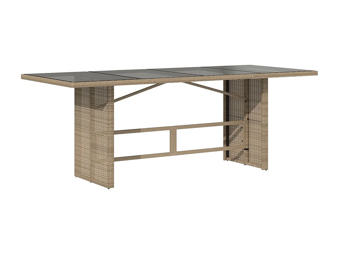 Mesa de jardim com tampo de vidro 190x80x75 cm vime PE bege