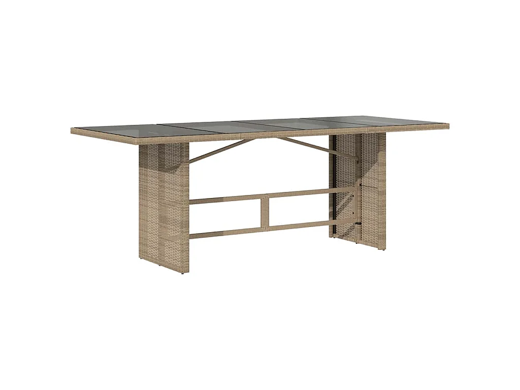 Table de jardin avec dessus en verre beige résine tressée