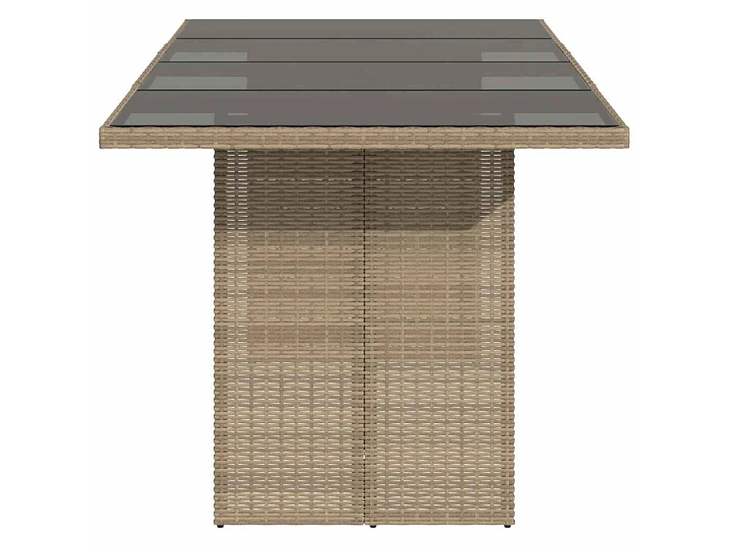 Table de jardin avec dessus en verre beige résine tressée