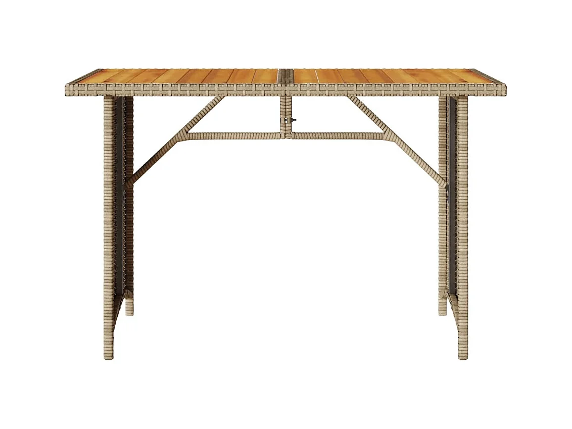 Tuintafel met houten blad 110x68x70 cm poly rattan beige