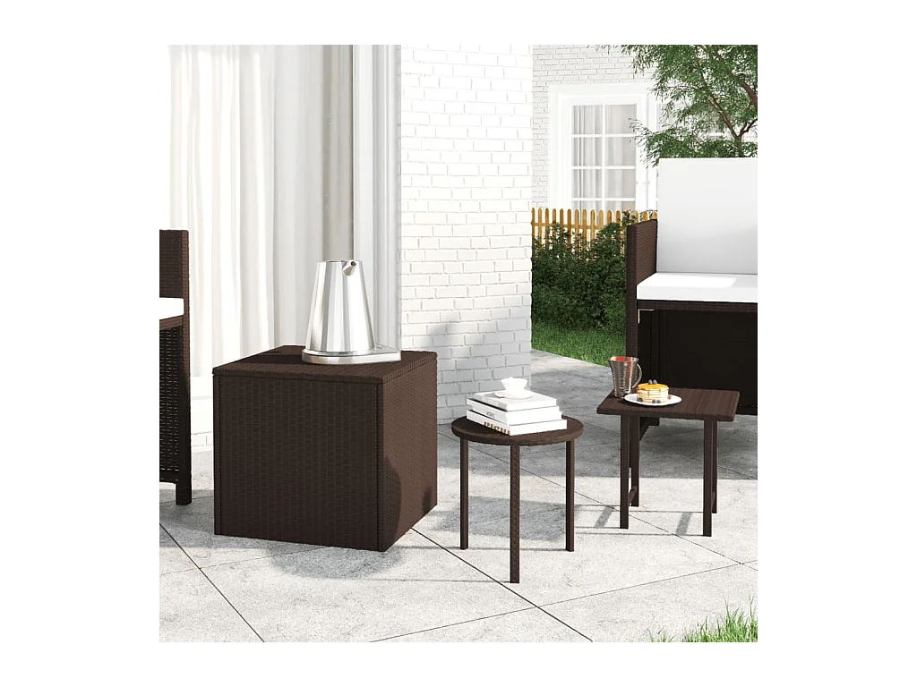 Tables d'appoint de jardin 3 pcs marron résine tressée