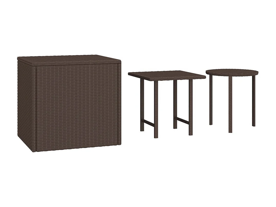 Tables d'appoint de jardin 3 pcs marron résine tressée