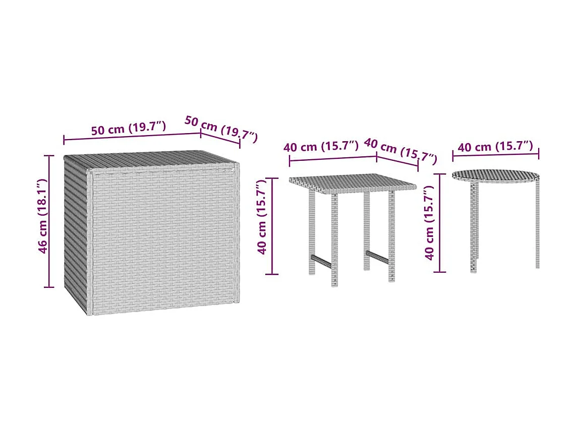 Tables d'appoint de jardin 3 pcs marron résine tressée
