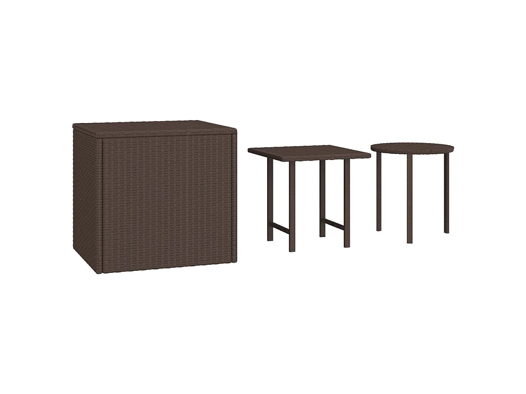 Mesas de apoio para jardim 3 pcs vime PE castanho
