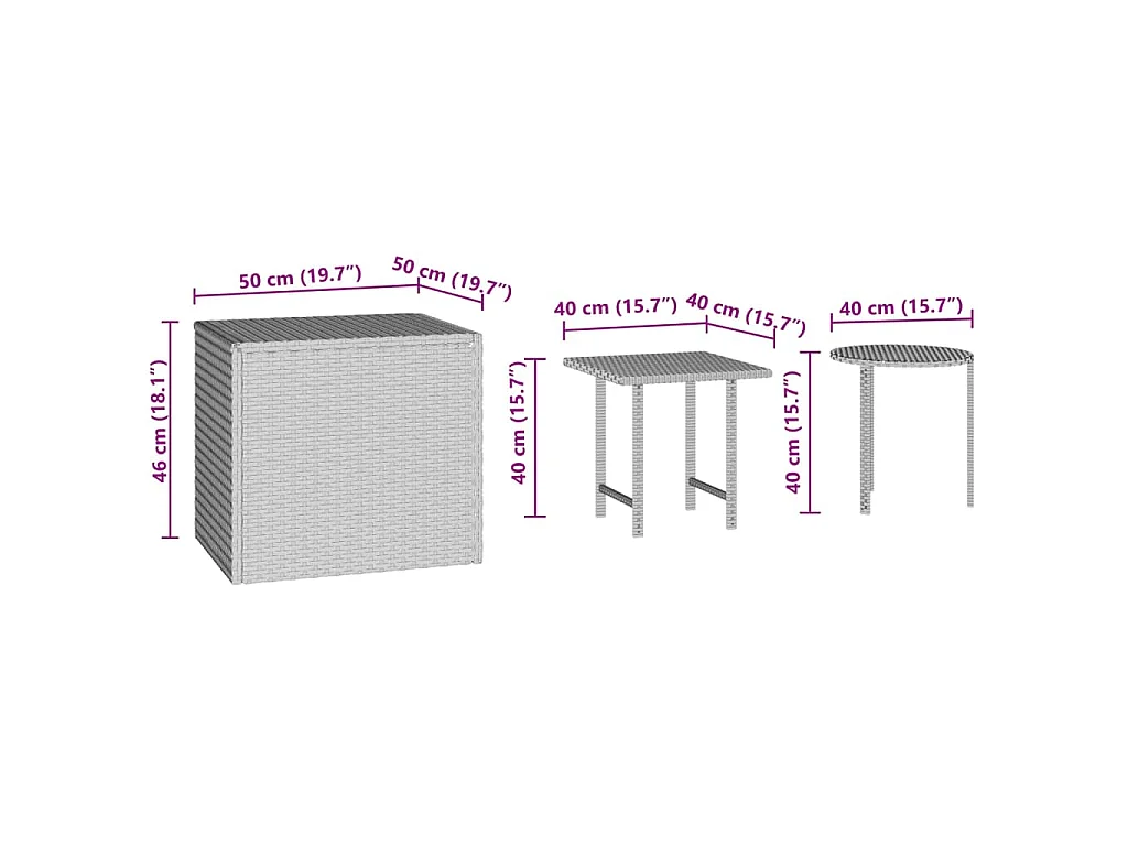 Mesas de apoio para jardim 3 pcs vime PE castanho