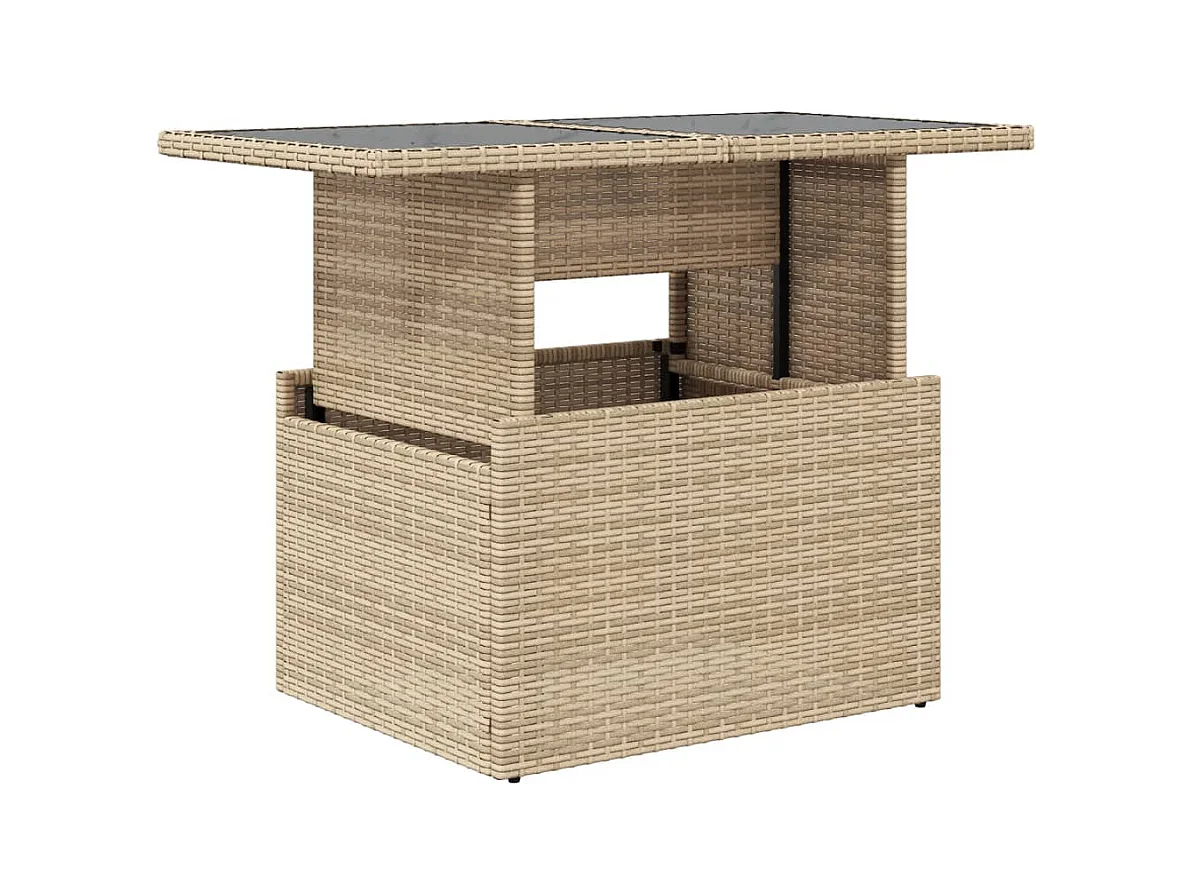 Tuintafel met glazen blad 100x55x73 cm poly rattan beige