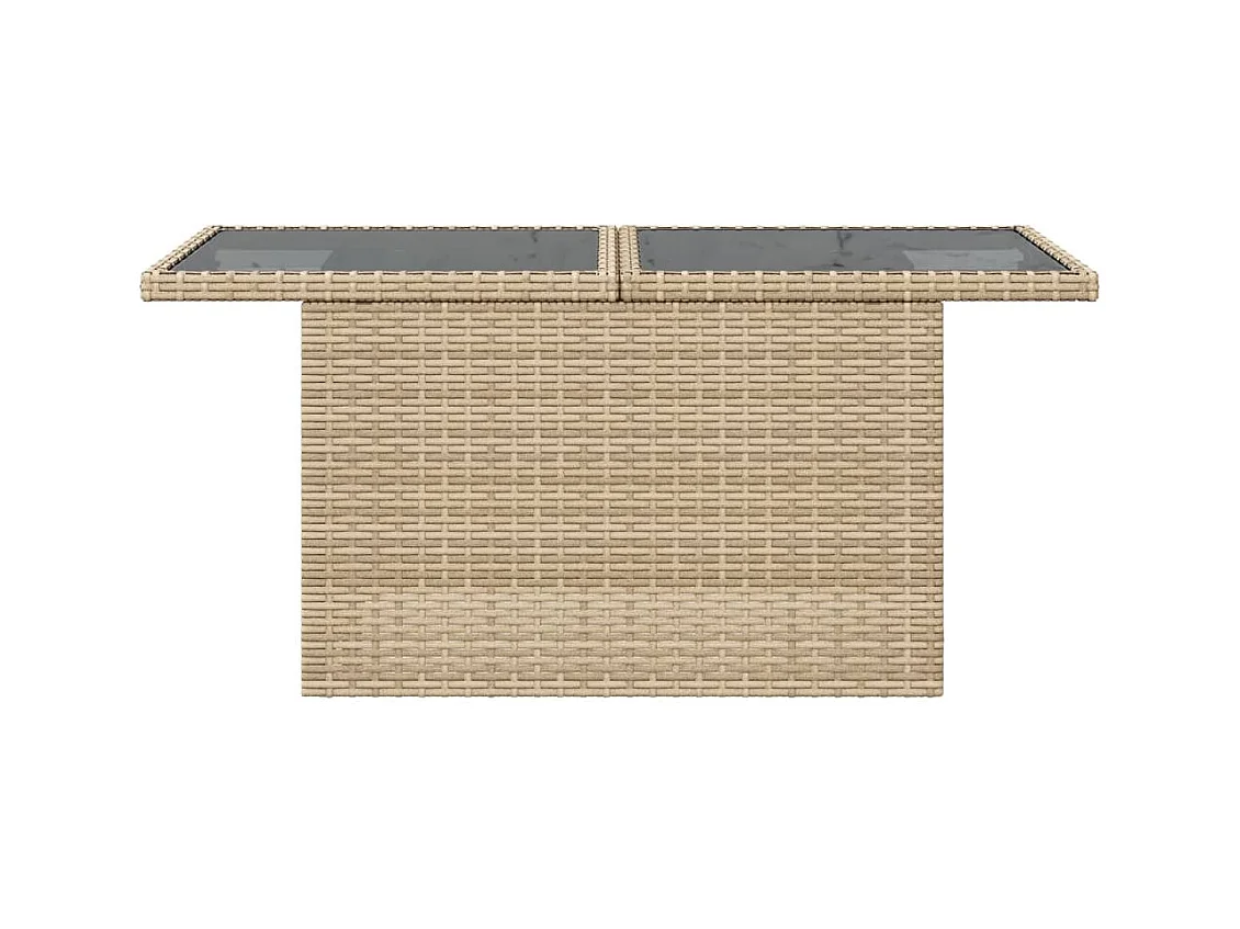 Tuintafel met glazen blad 100x55x73 cm poly rattan beige