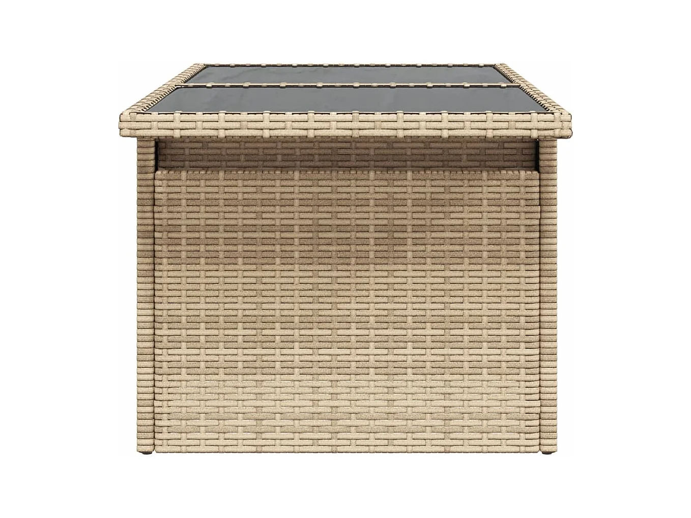 Tuintafel met glazen blad 100x55x73 cm poly rattan beige