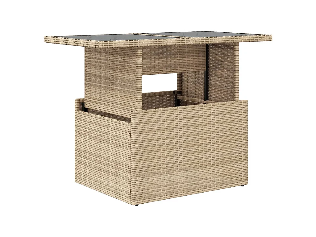 Table de jardin dessus en verre beige 100x55x73 cm poly rotin