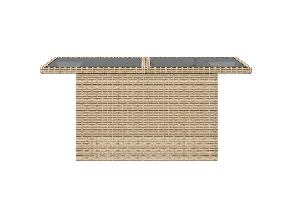 Table de jardin dessus en verre beige 100x55x73 cm poly rotin