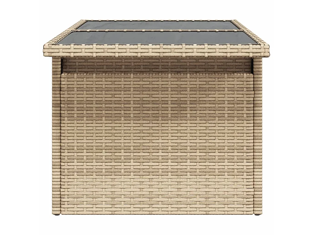 Table de jardin dessus en verre beige 100x55x73 cm poly rotin