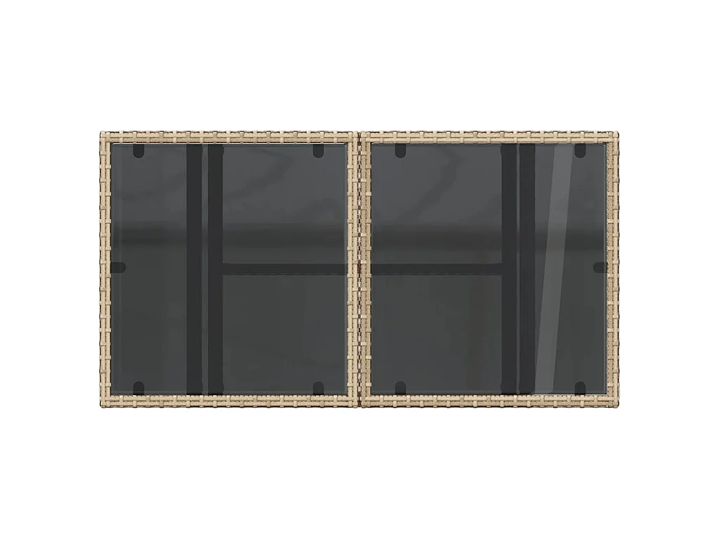 Table de jardin dessus en verre beige 100x55x73 cm poly rotin