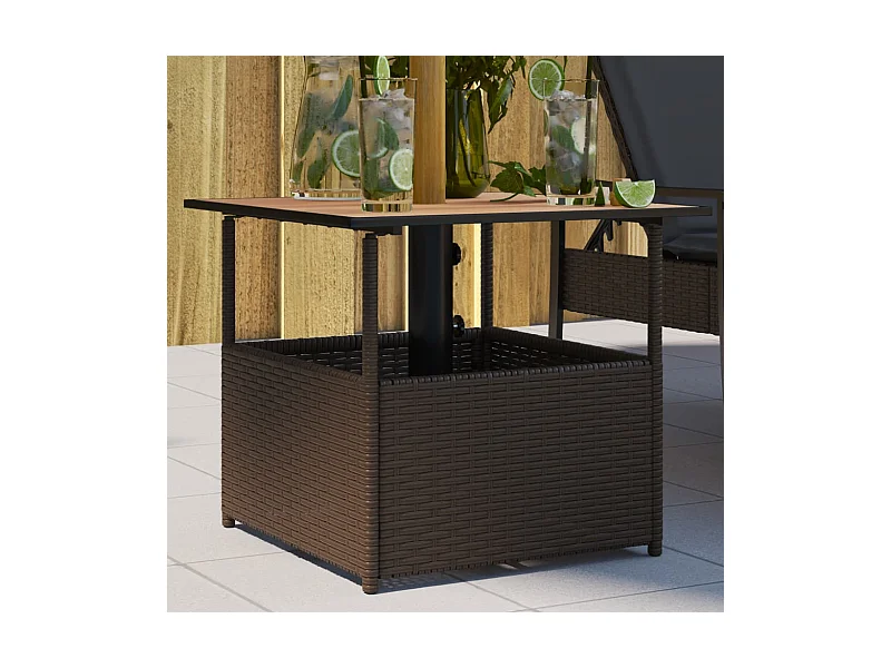 Tavolo Giardino Foro Ombrellone Marrone 55x55x46,5cm Polyrattan
