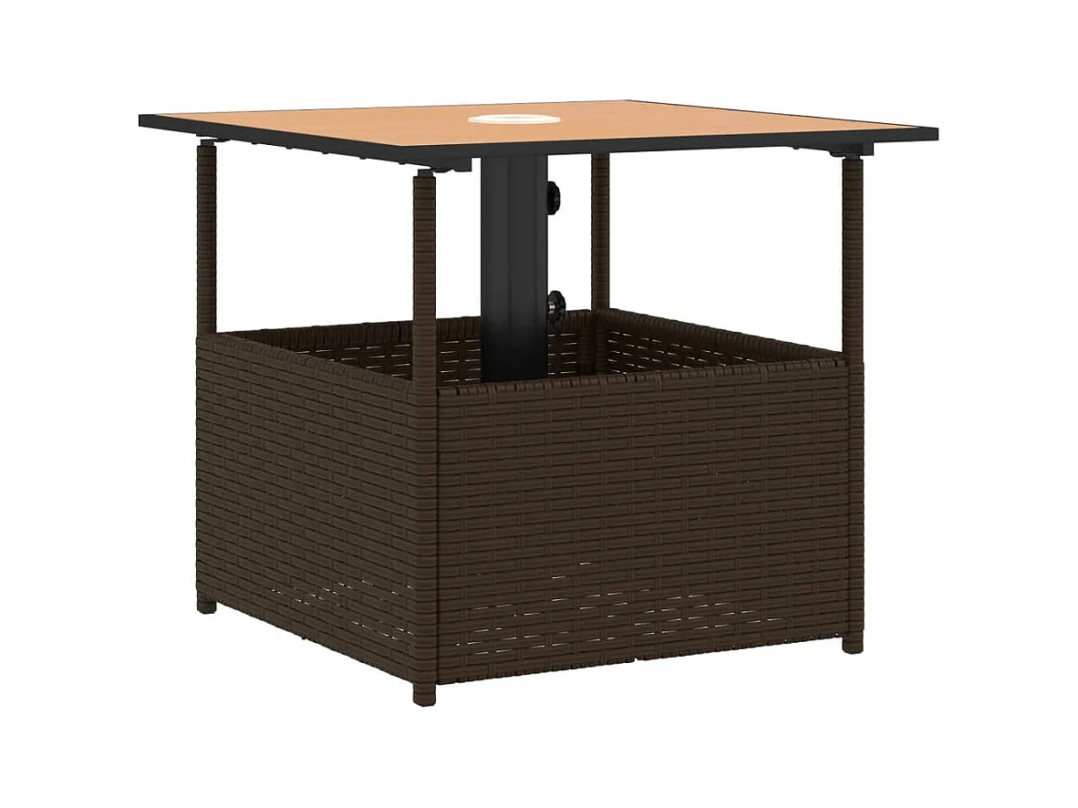 Table de jardin avec trou de parasol marron résine tressée