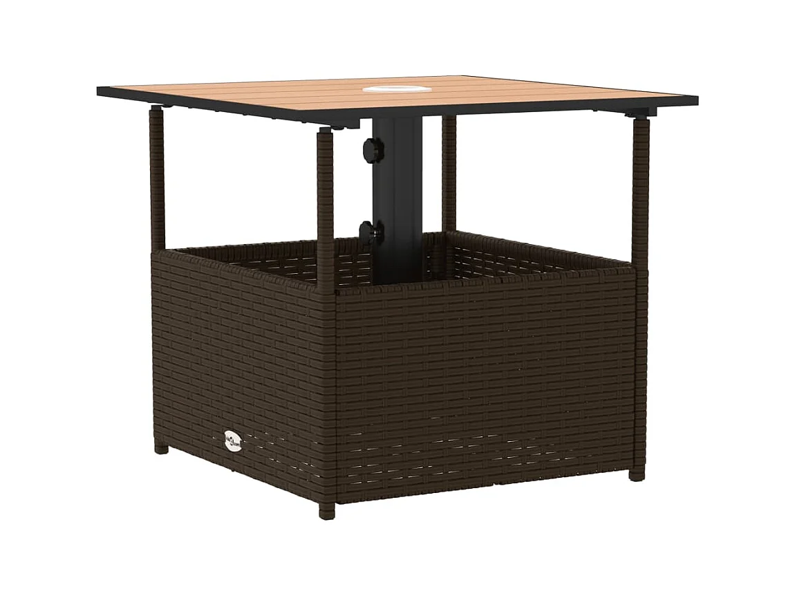 Table de jardin avec trou de parasol marron résine tressée