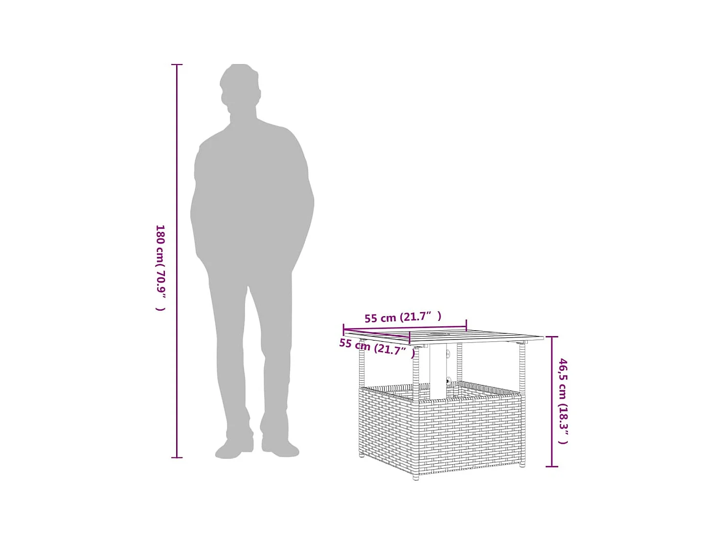 Table de jardin avec trou de parasol marron résine tressée