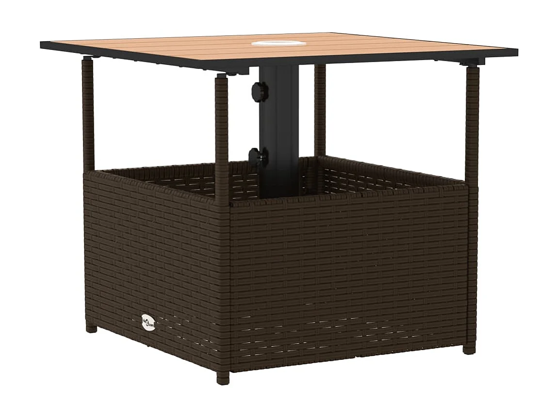 Mesa de jardín hueco de sombrilla ratán PE marrón 55x55x46,5 cm