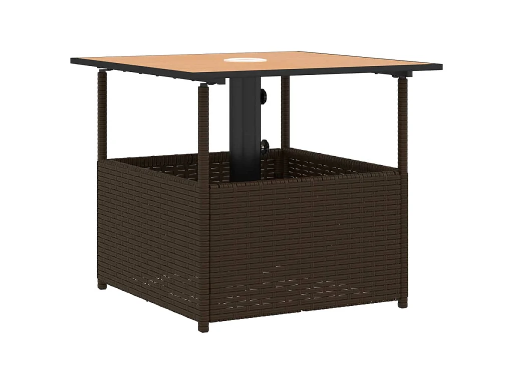 Gartentisch mit Schirmloch Braun 55x55x46,5 cm Poly Rattan